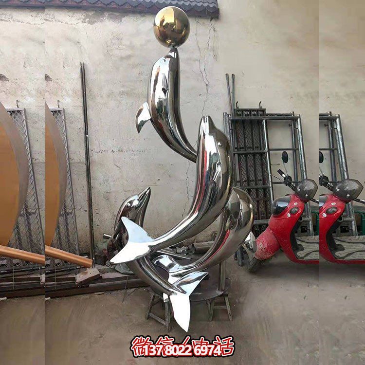 大型不锈钢镜面海豚景观装饰户外广场