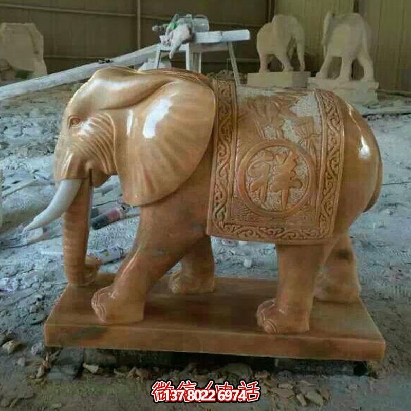 室内装饰艺术品——红色晚霞大象石雕景观摆件