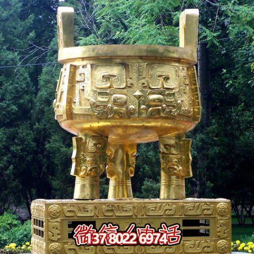 大型喷金漆铸铜鼎，精美园林装饰
