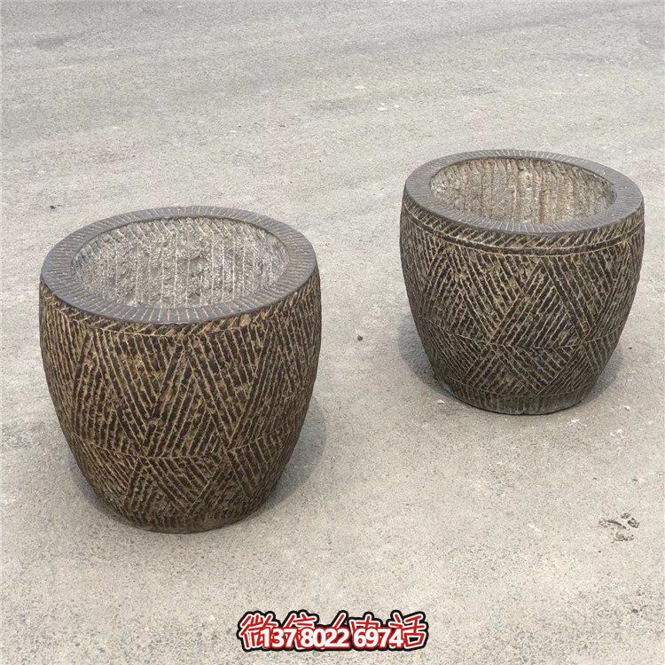 经典古典仿古大理石石雕鱼缸摆件