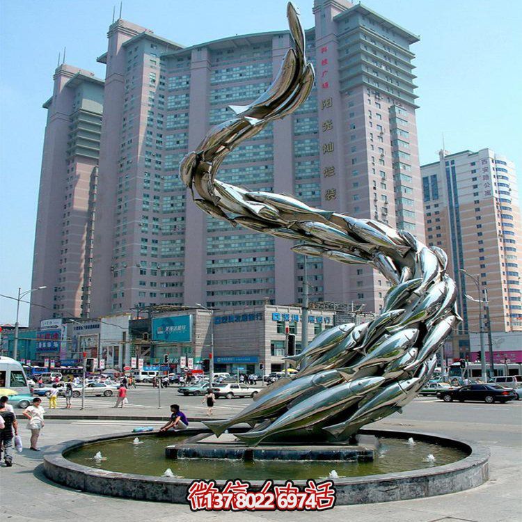 大型水景观雕塑，螺旋游水鱼群摆放