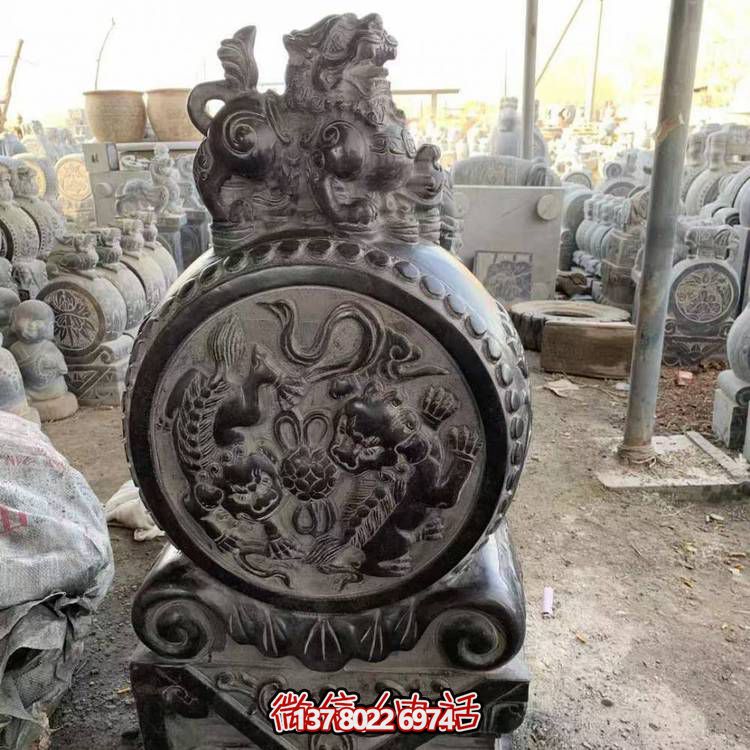 仿古青石石雕抱鼓雕塑，装点庭院门口