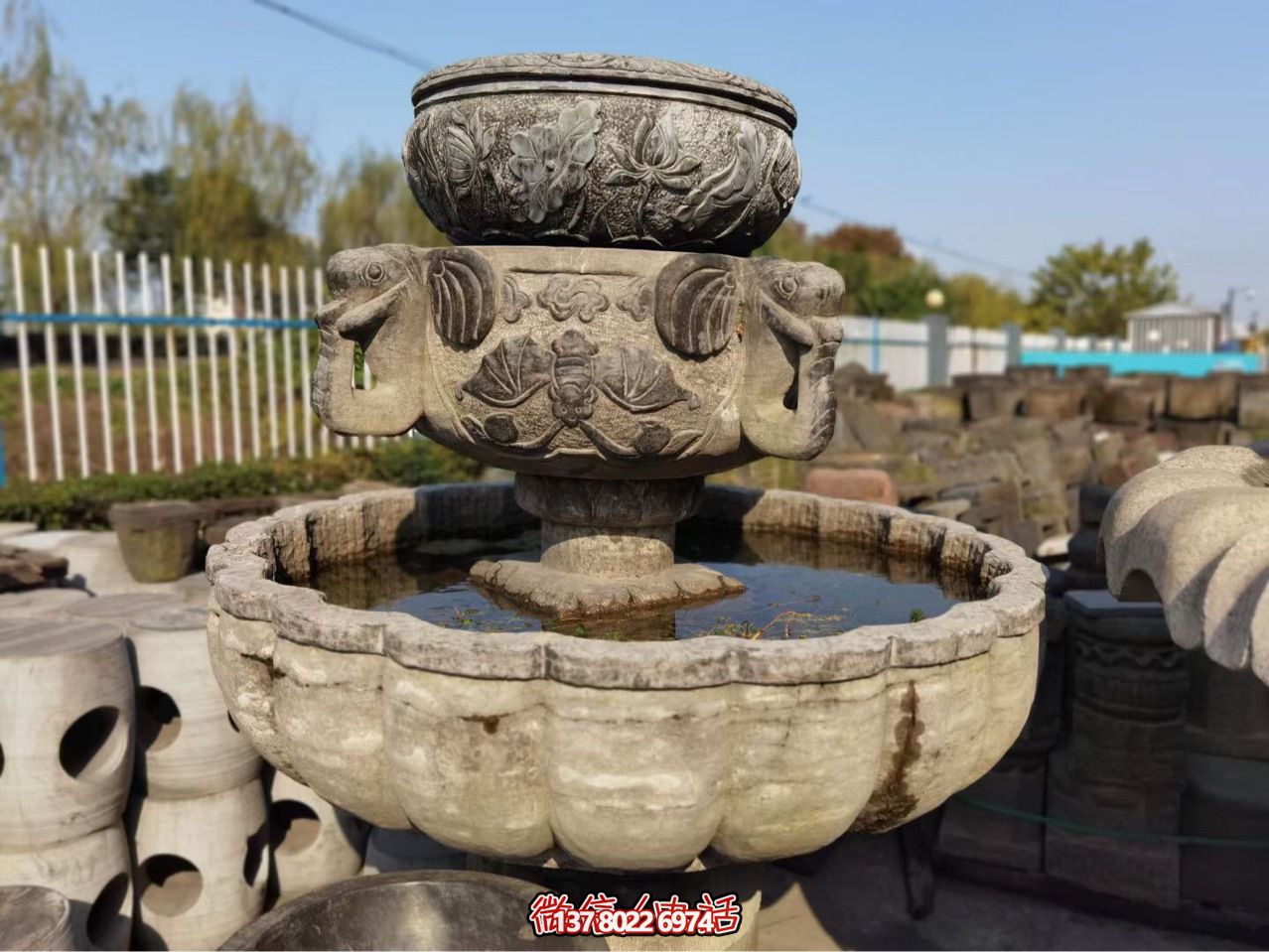 大理石户外大型石雕喷泉花盆雕塑