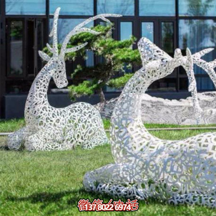 不锈钢梅花鹿景观雕塑摆件