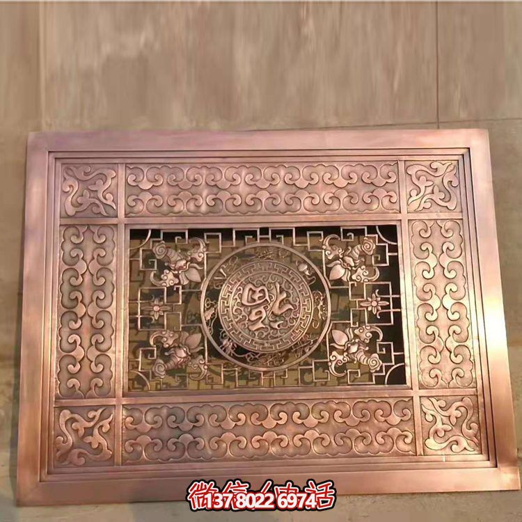 集酒店庭院装饰黄铜锻造、镂空中式壁画雕塑于一体的艺术装饰