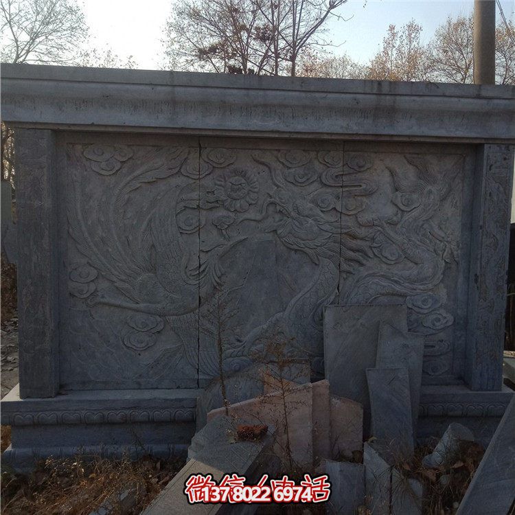 经典中式庭院，清新山水浮雕照壁