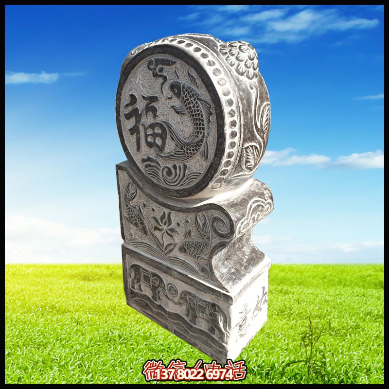 传统汉白玉浮雕镇宅抱鼓摆件