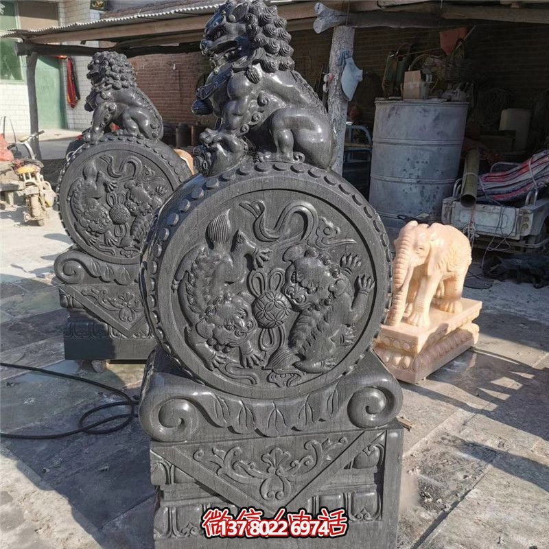 中式仿古石雕大理石鼓门墩摆件