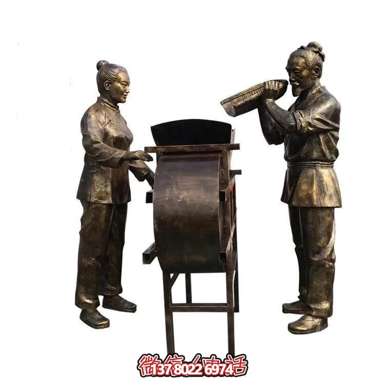 玻璃钢仿铜农耕文化情景人物小品雕塑