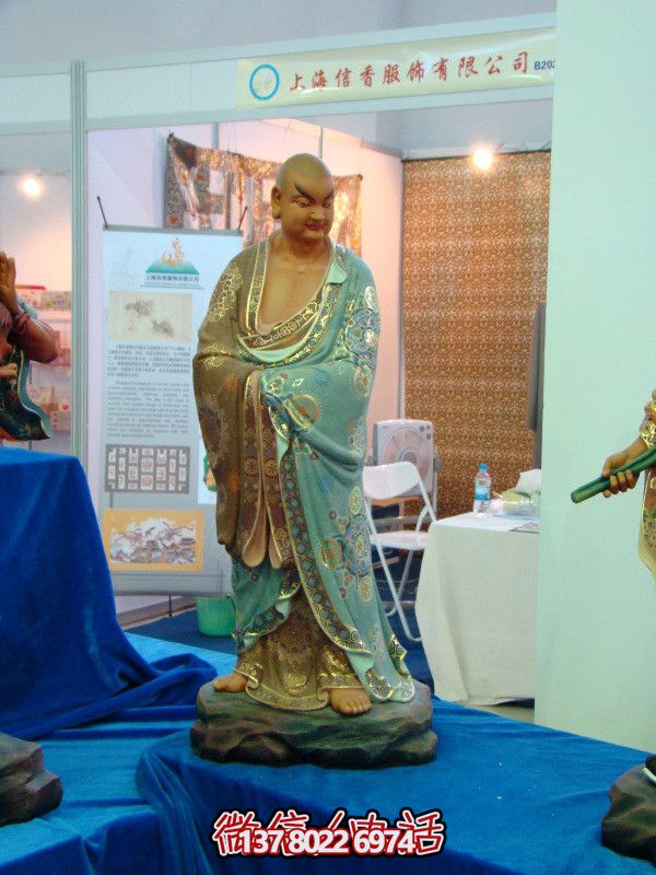 大型玻璃钢彩绘十八罗汉雕塑站立佛像