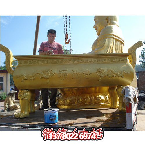 大型铜雕浮雕香炉烤漆金喷雕塑
