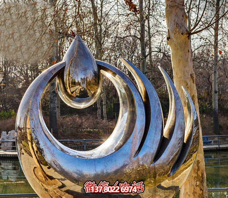 街头创意抽象不锈钢仿真手拿水滴雕塑