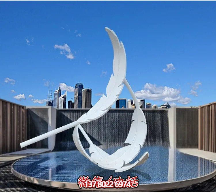 大型不锈钢镜面羽毛雕塑，创意园林景观装置
