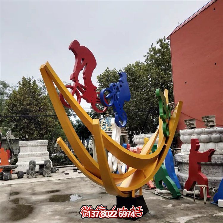 不锈钢创意人物骑自行车雕塑