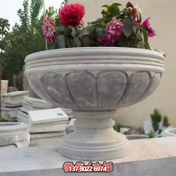 精美大理石石雕花钵，让您的别墅、小区、户外更加美观