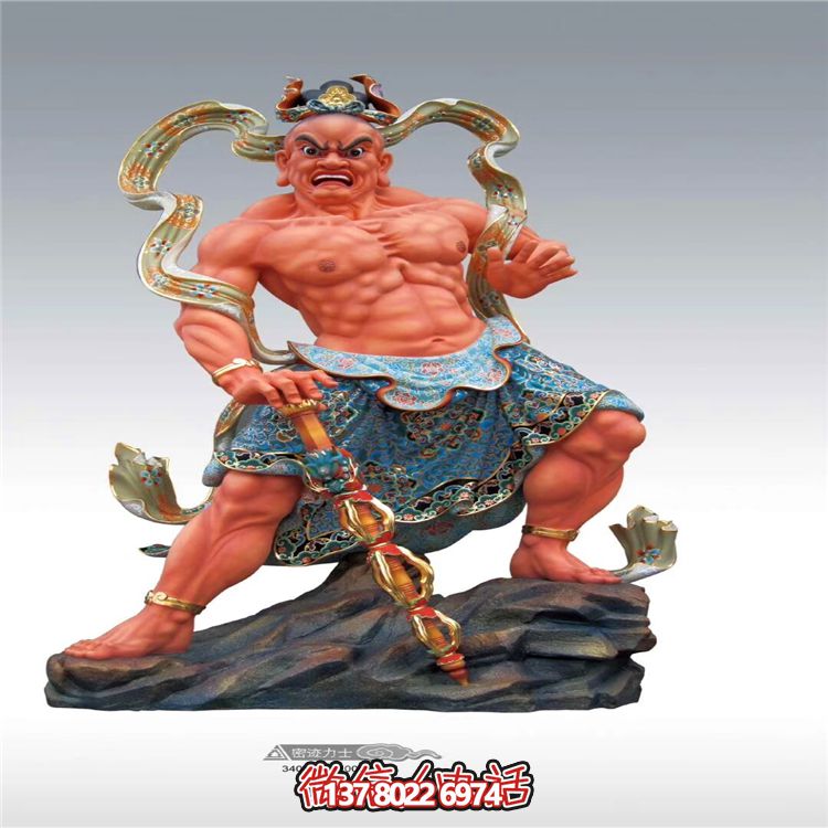 玻璃钢大型彩绘景观寺庙供奉哼哈二将雕塑