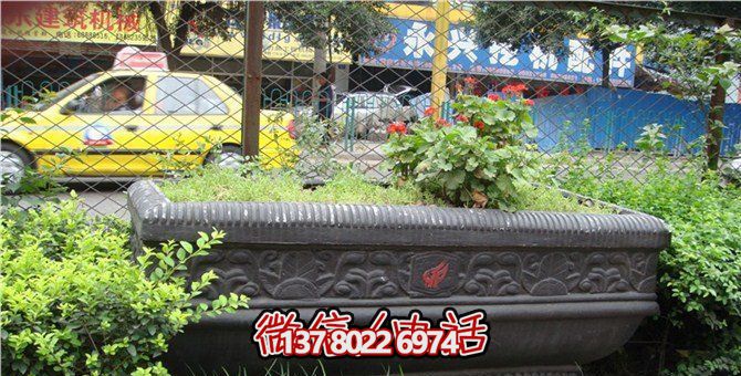 经典创意仿古青石浮雕花盆雕塑