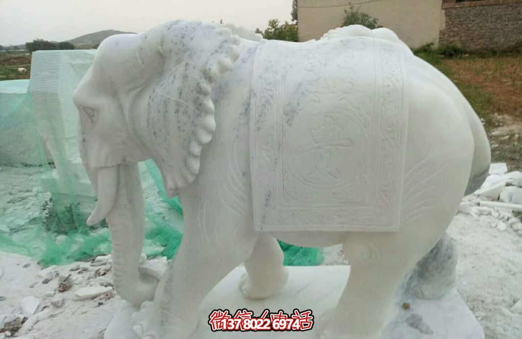 经典汉白玉大象雕塑，户外空间创意装饰
