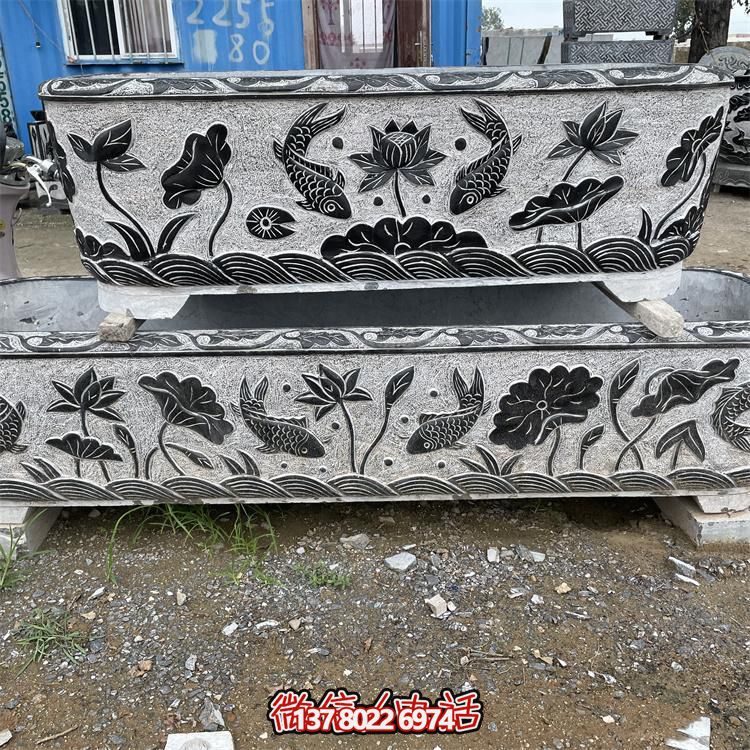 精美石雕青石长方形鱼缸