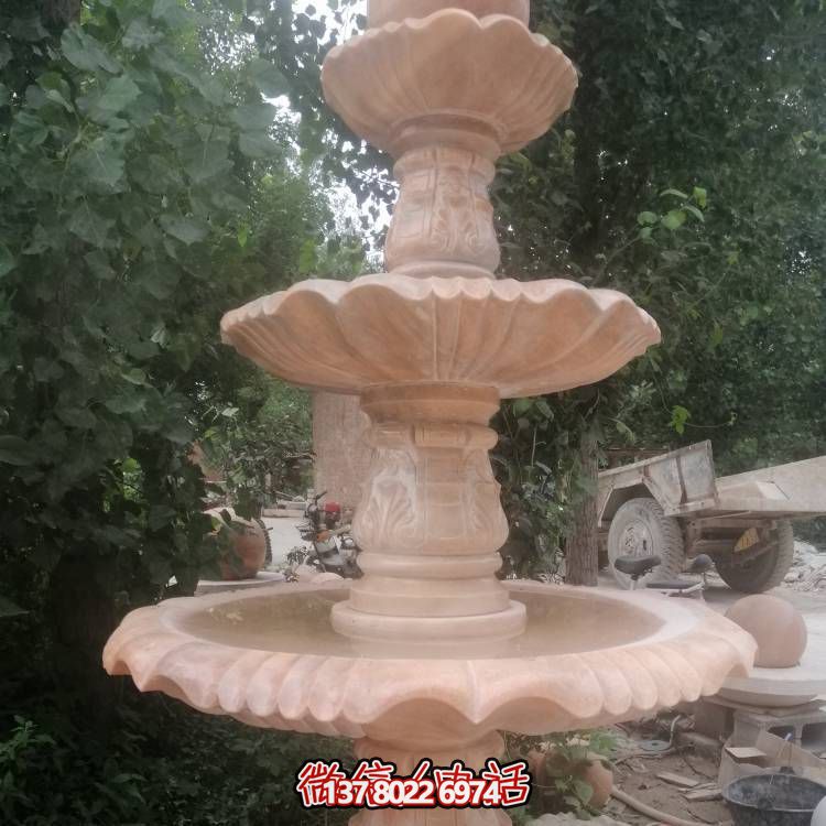 晚霞红石雕园林层流水摆件喷泉