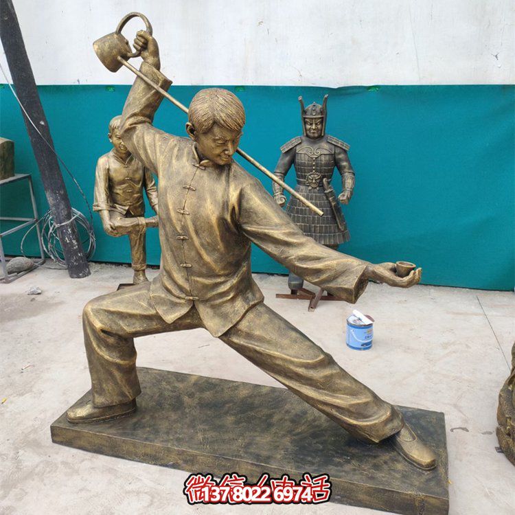 玻璃钢仿铜茶文化雕塑店小二