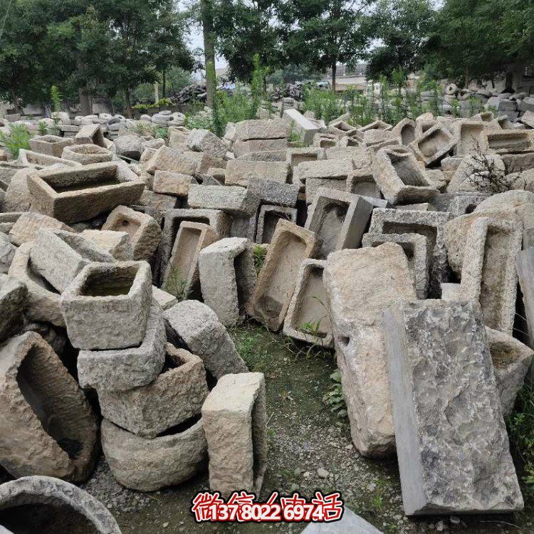 艺术精美的汉白玉仿古旧牛槽石槽雕塑