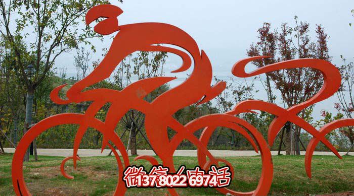 不锈钢彩绘骑自行车人物雕塑