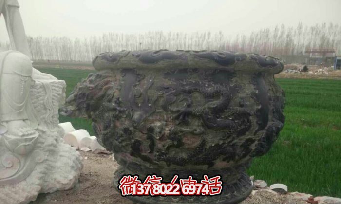 仿古青石圆形庭院浮雕缸雕塑