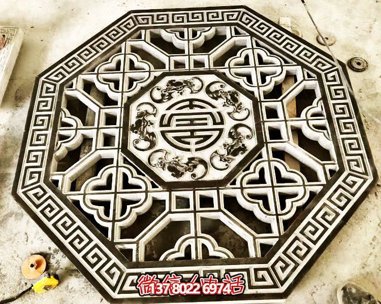 青石仿古镂空窗花庭院装饰砖雕中式围墙院墙面浮雕