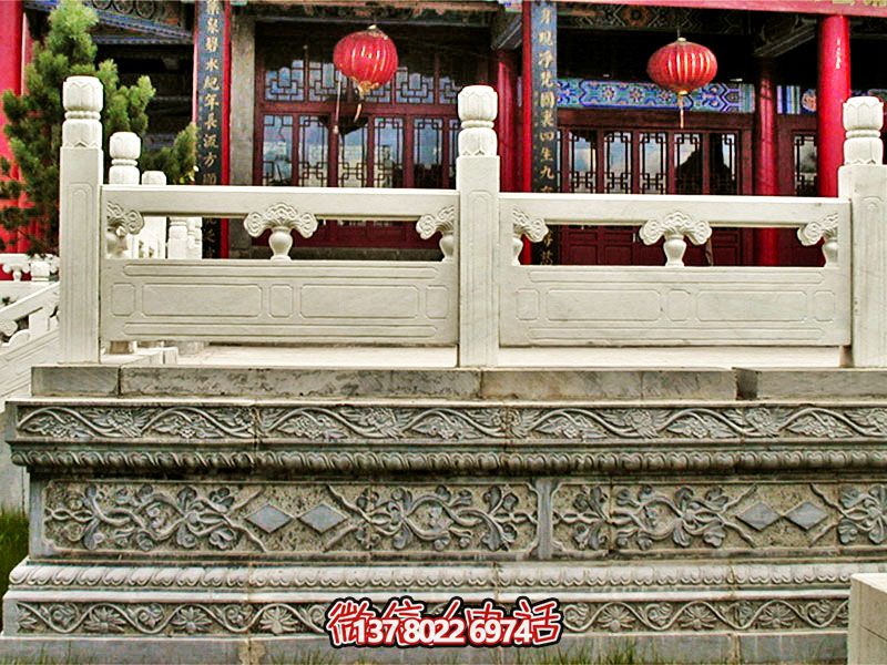 汉白玉古建筑台阶及栏杆雕刻花瓶保护景区