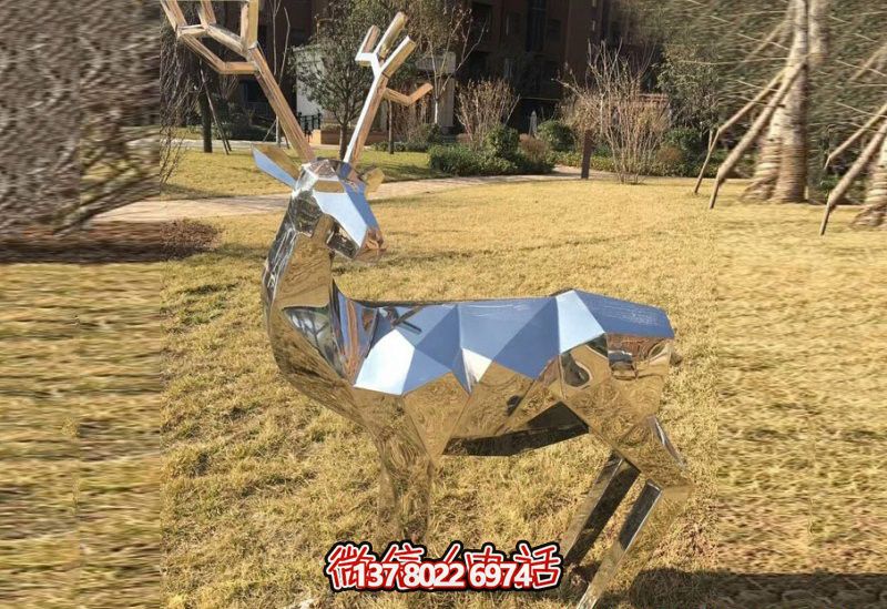 完美结合不锈钢几何镜面雕塑梅花鹿