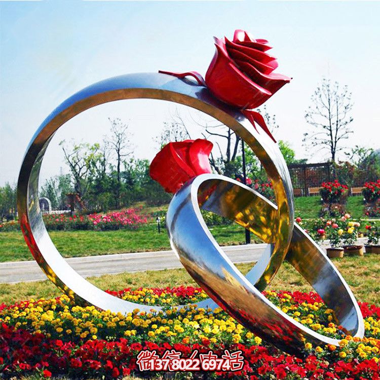 精美不锈钢玫瑰花雕塑戒指