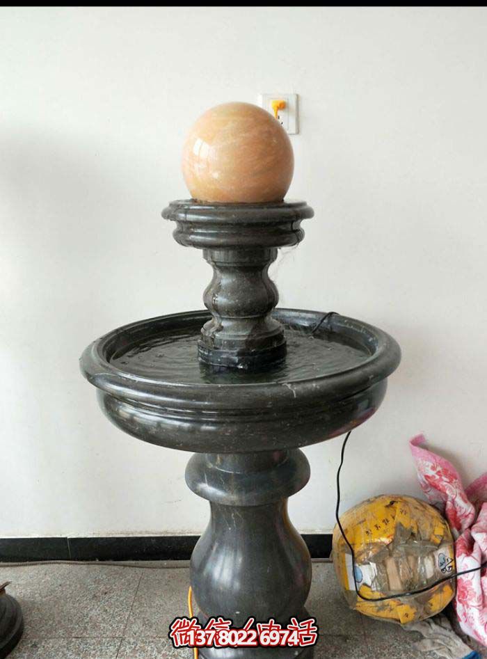 精美大理石黑色小型室内风水球石雕