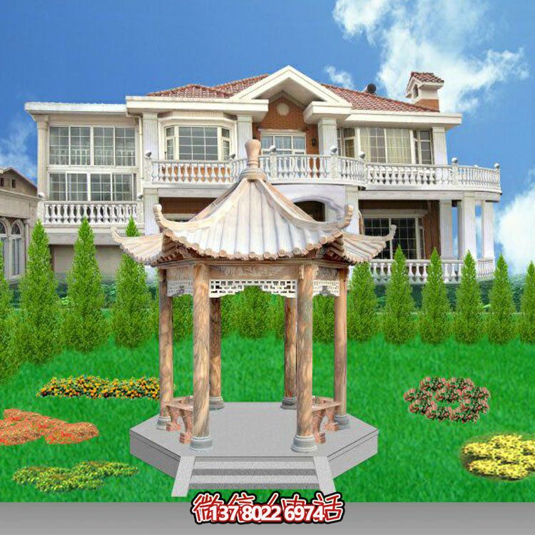 中式风格凉亭，宁静休息，美景欣赏