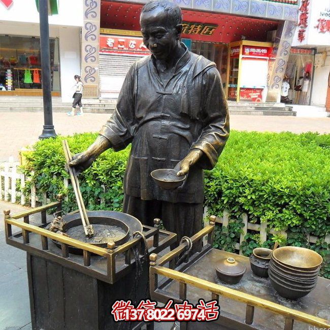 仿铜人物玻璃钢小吃，给你无与伦比的景区体验