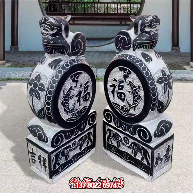 经典中式仿古大理石门鼓石摆件