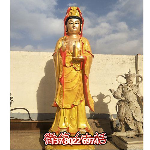 玻璃钢雕塑观音菩萨供奉彩绘漆金寺庙装饰