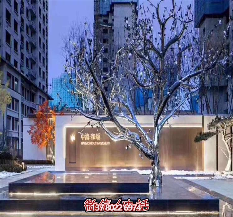 酒店室外装饰不锈钢镜面花树雕塑
