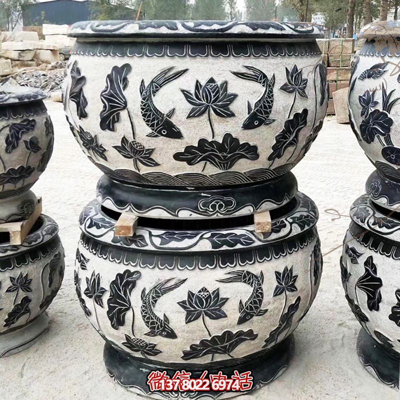 梦幻之旅——公园石雕浮雕莲花鲤鱼花盆雕塑