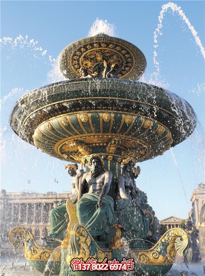 精美欧式西方人物彩绘漆金喷泉青铜雕塑