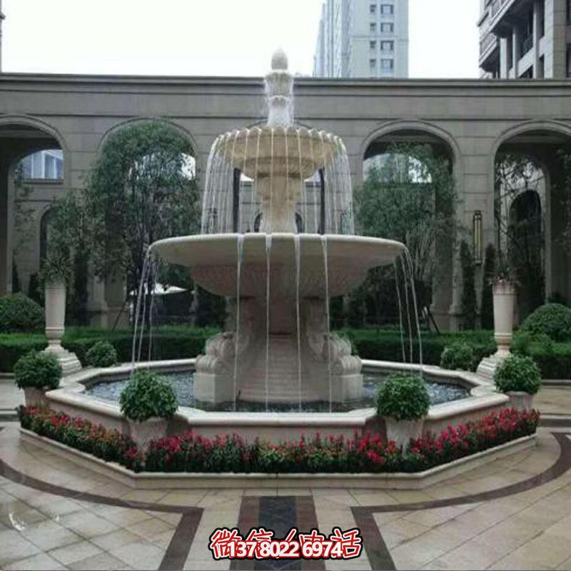 小区园林汉白玉石雕喷泉雕塑