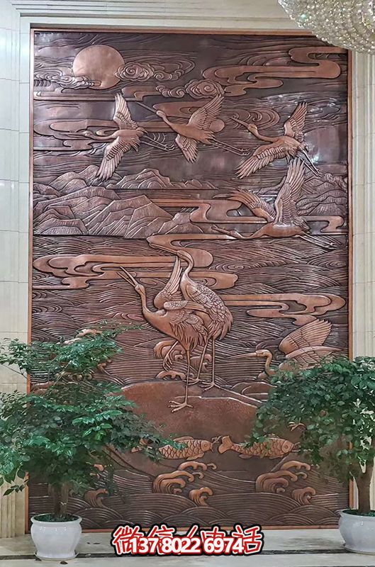 紫铜吉祥室内浮雕仙鹤祥云鲤鱼