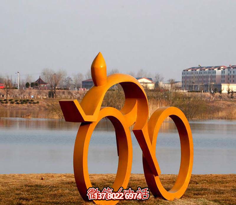 公园不锈钢彩绘自行车雕塑