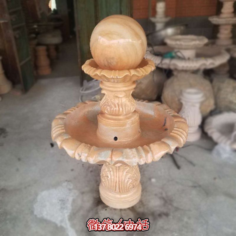 家用小型晚霞红风水球喷泉雕塑