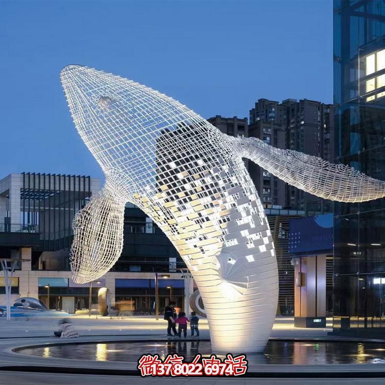 精美的大型不锈钢网格鲸鱼雕塑，缀点你的户外空间