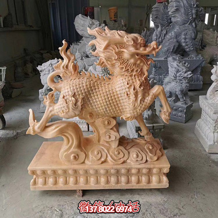 红晚霞大理石雕刻麒麟雕塑
