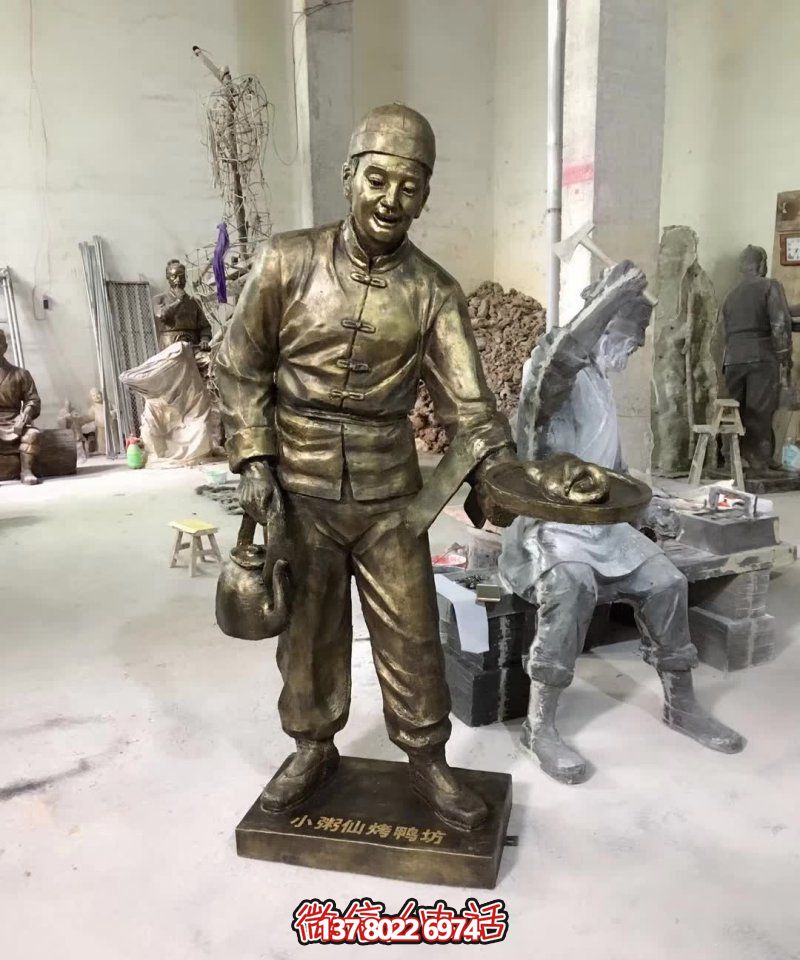 玻璃钢小吃铺，雕塑装饰，店小二上菜