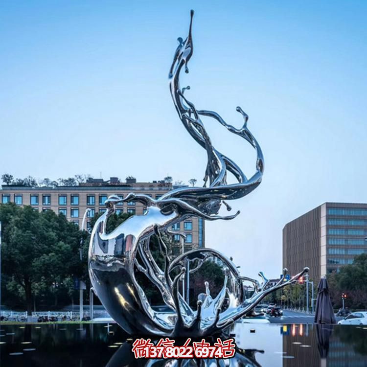 酒店装饰不锈钢镜面海浪雕塑
