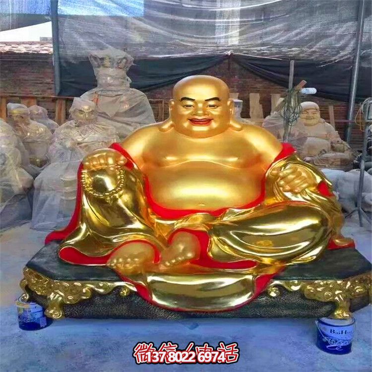 大型玻璃钢彩绘仿真弥勒佛雕塑供奉神佛