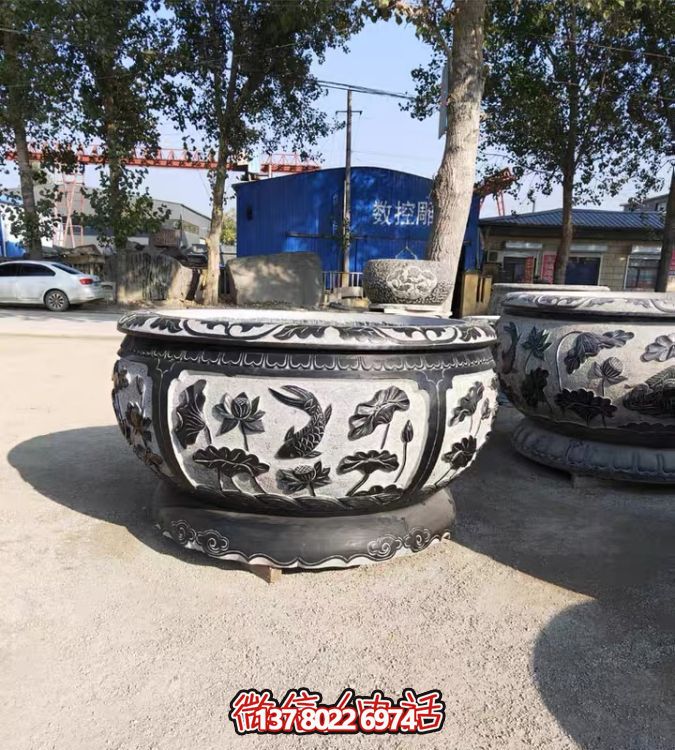 古典仿古石雕鱼缸，添点家园庭院荷花水景
